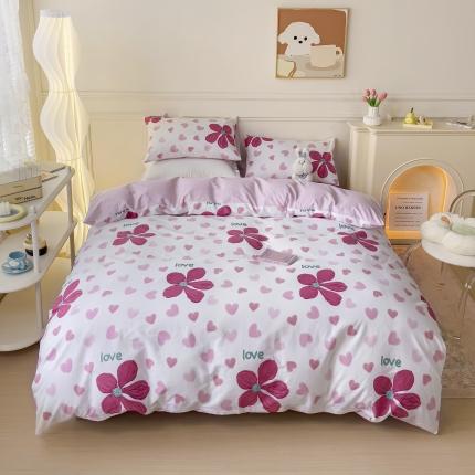 91家纺网 家纺一手货源 找家纺 金丝鸟家纺 2023新款舒适柔软双版全棉斜纹四季可用四件套 粉色花朵