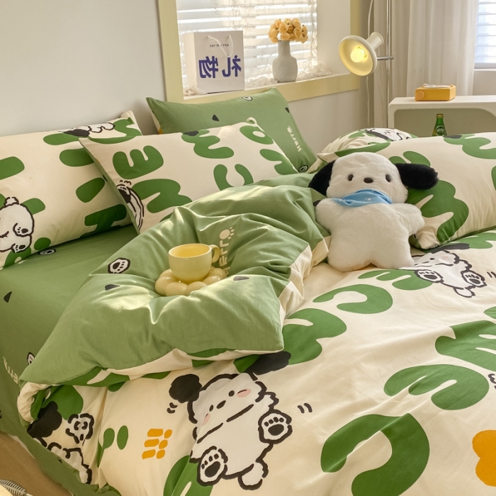 91家纺网 家纺一手货源 找家纺 金丝鸟家纺 2023新款舒适柔软双版全棉斜纹四季可用四件套 乐乐狗