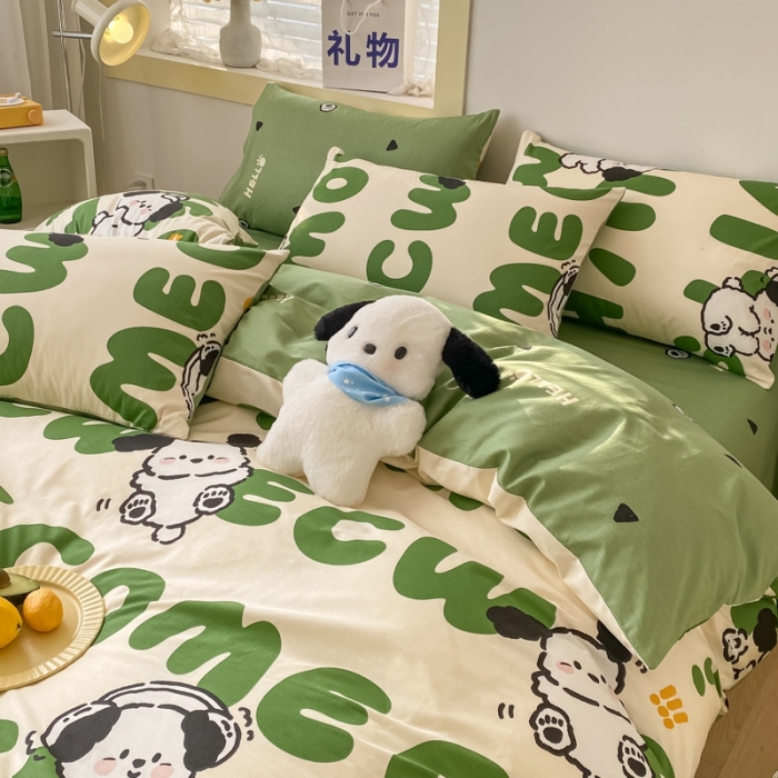 91家纺网 家纺一手货源 找家纺 金丝鸟家纺 2023新款舒适柔软双版全棉斜纹四季可用四件套 乐乐狗