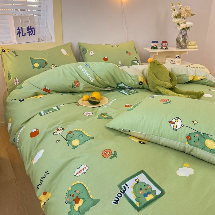 91家纺网 家纺一手货源 找家纺 金丝鸟家纺 2023新款舒适柔软双版全棉斜纹四季可用四件套 汽车恐龙园