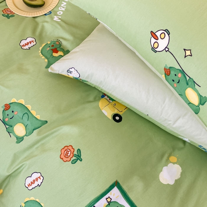 91家纺网 家纺一手货源 找家纺 金丝鸟家纺 2023新款舒适柔软双版全棉斜纹四季可用四件套 汽车恐龙园