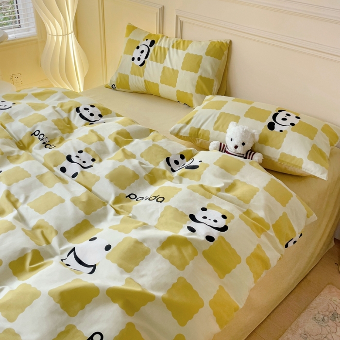 91家纺网 家纺一手货源 找家纺 金丝鸟家纺 2023新款舒适柔软双版全棉斜纹四季可用四件套 宝宝熊黄