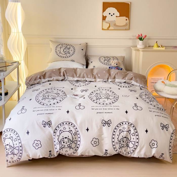 91家纺网 家纺一手货源 找家纺 金丝鸟家纺 2023新款舒适柔软双版全棉斜纹四季可用四件套 加油女孩