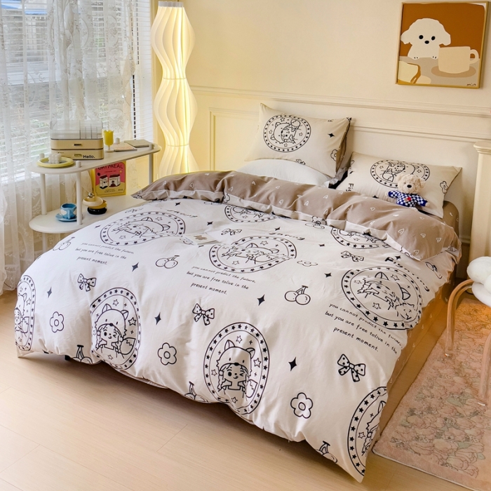 91家纺网 家纺一手货源 找家纺 金丝鸟家纺 2023新款舒适柔软双版全棉斜纹四季可用四件套 加油女孩