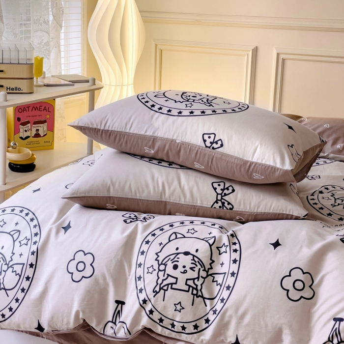 91家纺网 家纺一手货源 找家纺 金丝鸟家纺 2023新款舒适柔软双版全棉斜纹四季可用四件套 加油女孩