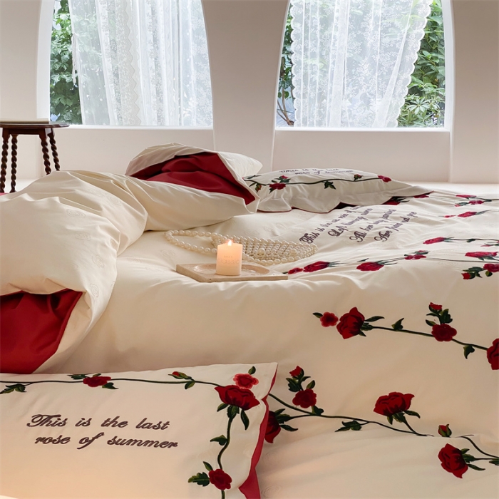 91家纺网 家纺一手货源 找家纺 （总）星野 2023新款100支双股澳棉提花四件套-法式玫瑰