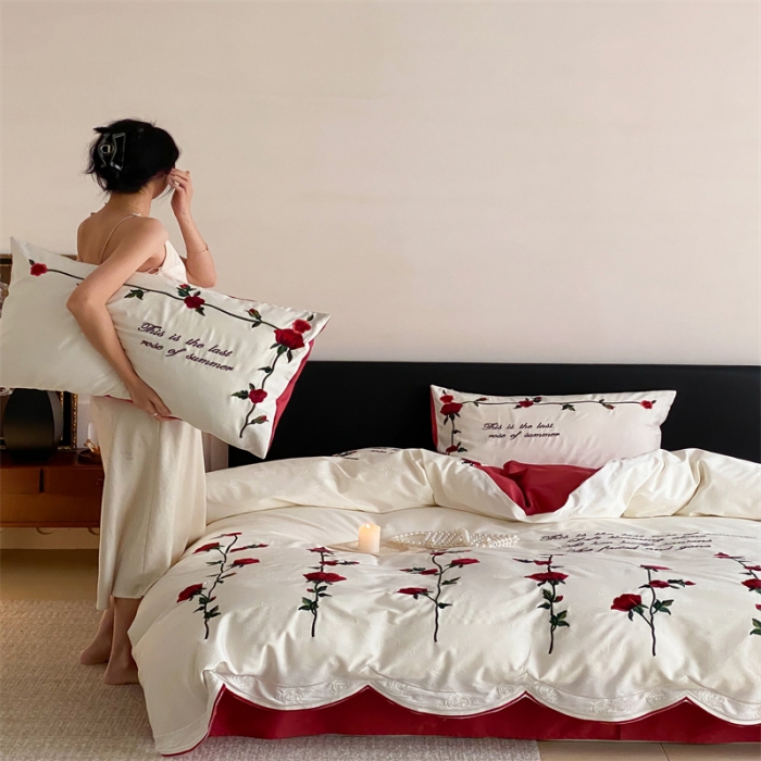 91家纺网 家纺一手货源 找家纺 （总）星野 2023新款100支双股澳棉提花四件套-法式玫瑰