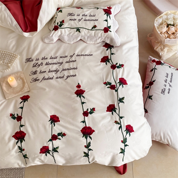 91家纺网 家纺一手货源 找家纺 （总）星野 2023新款100支双股澳棉提花四件套-法式玫瑰