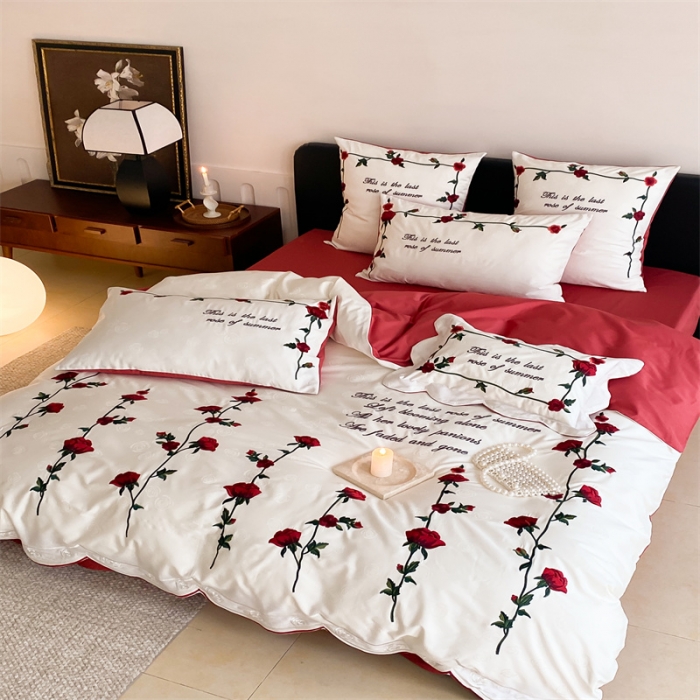 91家纺网 家纺一手货源 找家纺 （总）星野 2023新款100支双股澳棉提花四件套-法式玫瑰