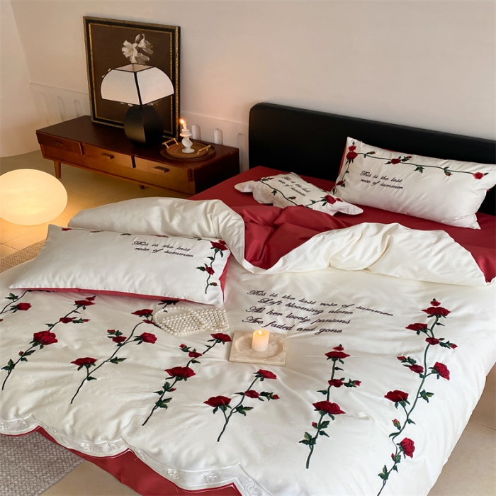 91家纺网 家纺一手货源 找家纺 （总）星野 2023新款100支双股澳棉提花四件套-法式玫瑰