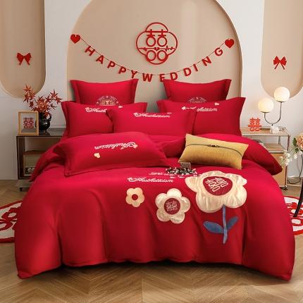 91家纺网 家纺一手货源 找家纺 （总）2025新款亲肤棉刺绣绣花婚庆四件套