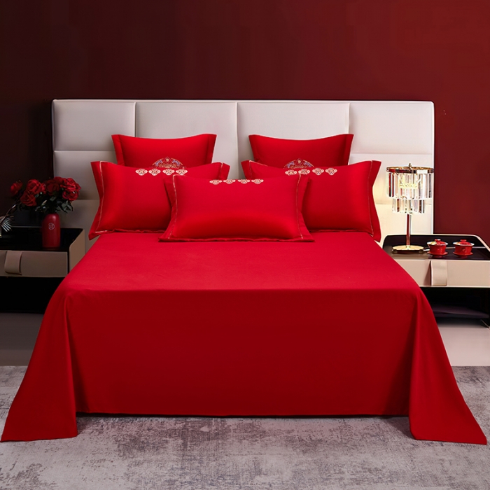 91家纺网 家纺一手货源 找家纺 2025新款亲肤棉刺绣绣花婚庆四件套 喜结良缘