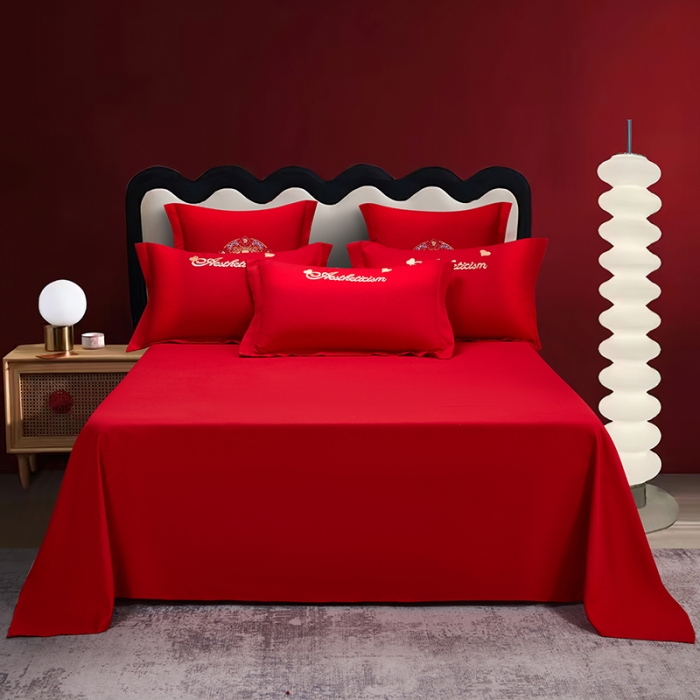 91家纺网 家纺一手货源 找家纺 2025新款亲肤棉刺绣绣花婚庆四件套 喜乐