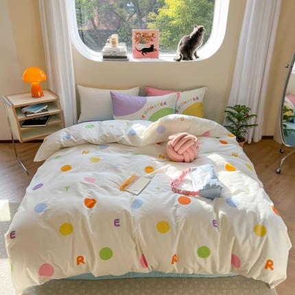 91家纺网 家纺一手货源 找家纺 柚子 2023新款13372精梳棉治 愈系列四件套 多彩波点