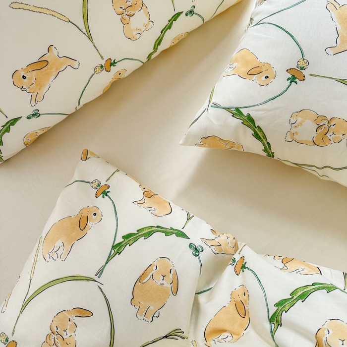 91家纺网 家纺一手货源 找家纺 柚子 2023新款13372精梳棉浪漫系列四件套 麦穗兔