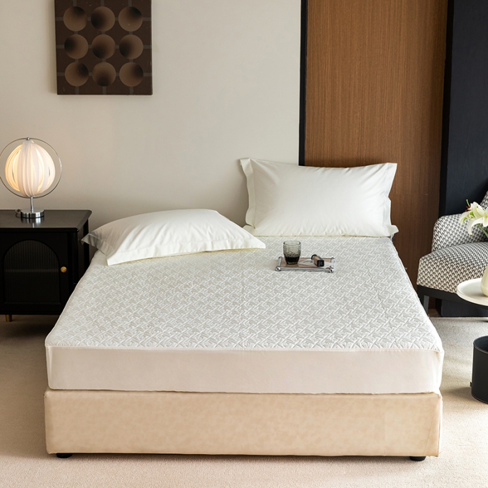 91家纺网 家纺一手货源 找家纺 小米笠 2023新款100支长绒棉夹棉抗菌床笠夹棉床笠四件套款纯色轻奢 米立方-白