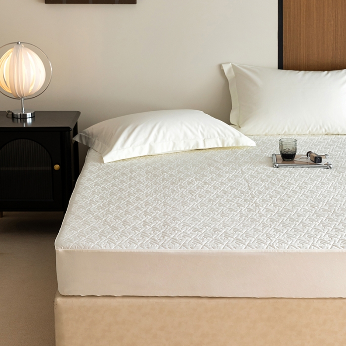 91家纺网 家纺一手货源 找家纺 小米笠 2023新款100支长绒棉夹棉抗菌床笠夹棉床笠四件套款纯色轻奢 米立方-白