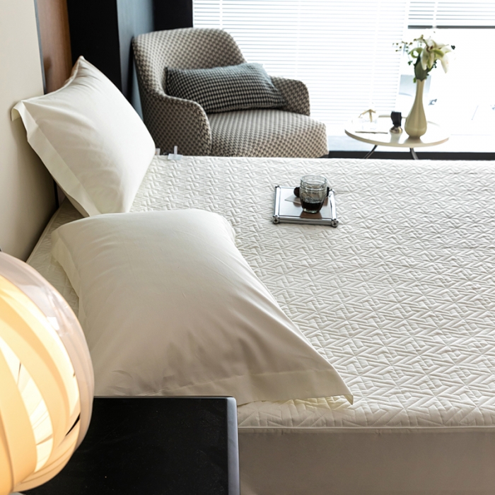 91家纺网 家纺一手货源 找家纺 小米笠 2023新款100支长绒棉夹棉抗菌床笠夹棉床笠四件套款纯色轻奢 米立方-白