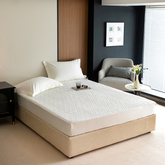 91家纺网 家纺一手货源 找家纺 小米笠 2023新款100支长绒棉夹棉抗菌床笠夹棉床笠四件套款纯色轻奢 米立方-白