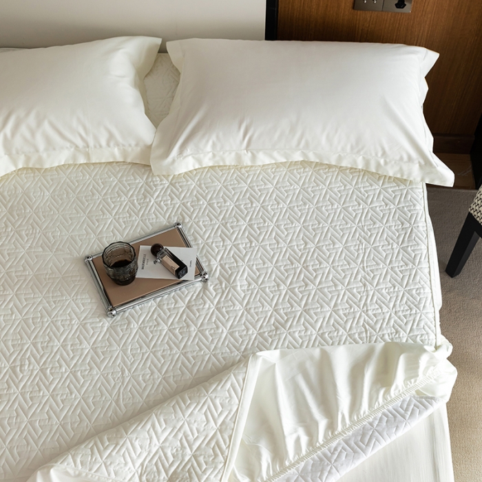 91家纺网 家纺一手货源 找家纺 小米笠 2023新款100支长绒棉夹棉抗菌床笠夹棉床笠四件套款纯色轻奢 米立方-白