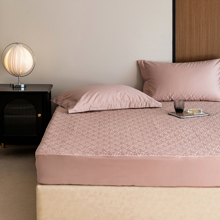 91家纺网 家纺一手货源 找家纺 小米笠 2023新款100支长绒棉夹棉抗菌床笠夹棉床笠四件套款纯色轻奢 米立方-粉