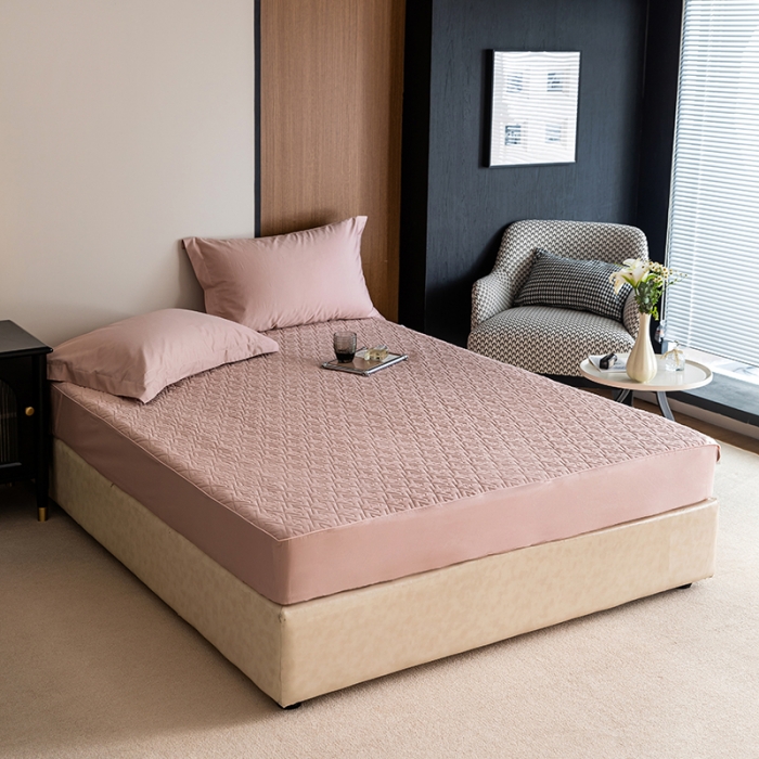 91家纺网 家纺一手货源 找家纺 小米笠 2023新款100支长绒棉夹棉抗菌床笠夹棉床笠四件套款纯色轻奢 米立方-粉