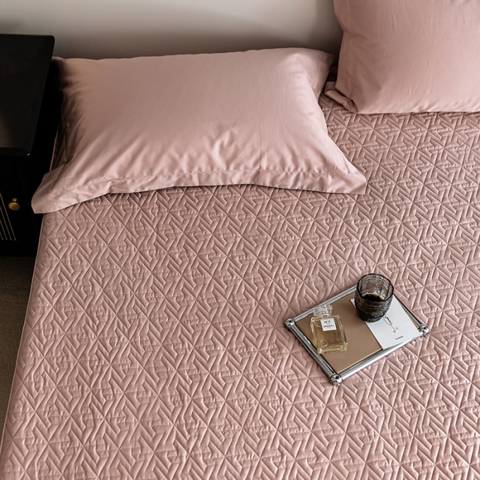 91家纺网 家纺一手货源 找家纺 小米笠 2023新款100支长绒棉夹棉抗菌床笠夹棉床笠四件套款纯色轻奢 米立方-粉