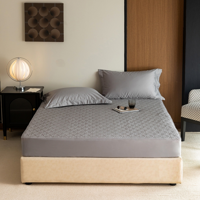 91家纺网 家纺一手货源 找家纺 小米笠 2023新款100支长绒棉夹棉抗菌床笠夹棉床笠四件套款纯色轻奢 米立方-灰