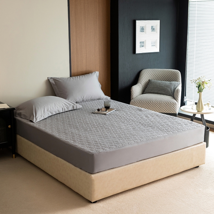 91家纺网 家纺一手货源 找家纺 小米笠 2023新款100支长绒棉夹棉抗菌床笠夹棉床笠四件套款纯色轻奢 米立方-灰