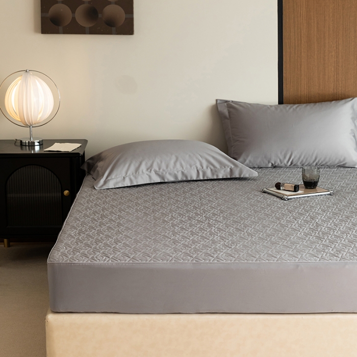 91家纺网 家纺一手货源 找家纺 小米笠 2023新款100支长绒棉夹棉抗菌床笠夹棉床笠四件套款纯色轻奢 米立方-灰