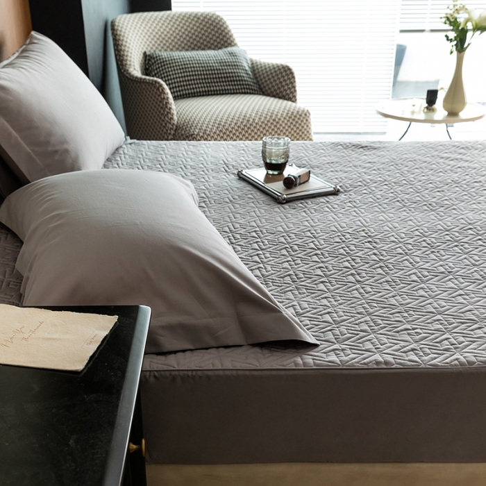 91家纺网 家纺一手货源 找家纺 小米笠 2023新款100支长绒棉夹棉抗菌床笠夹棉床笠四件套款纯色轻奢 米立方-灰