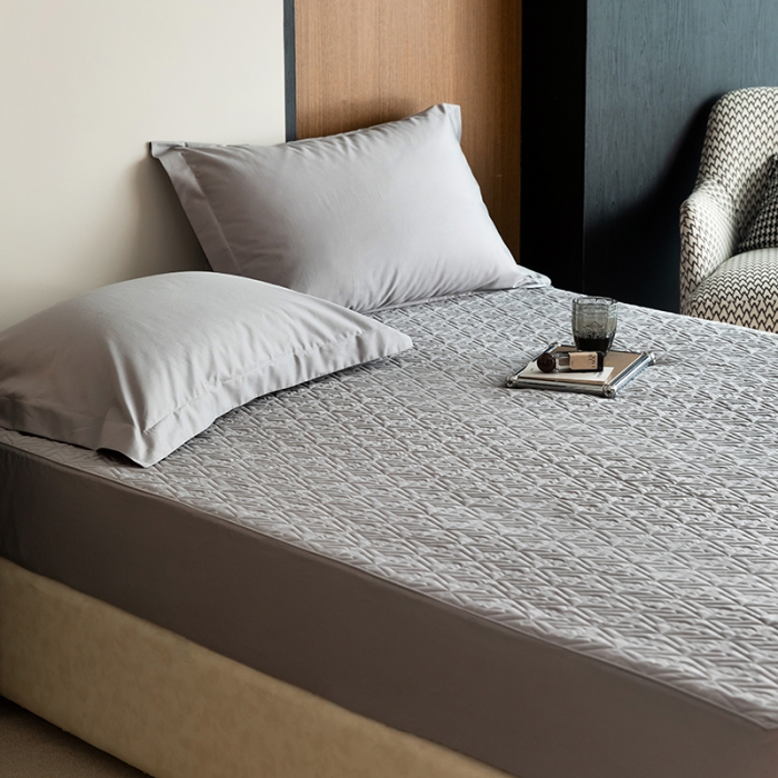 91家纺网 家纺一手货源 找家纺 小米笠 2023新款100支长绒棉夹棉抗菌床笠夹棉床笠四件套款纯色轻奢 米立方-灰