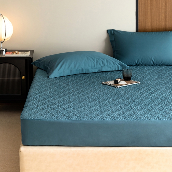 91家纺网 家纺一手货源 找家纺 小米笠 2023新款100支长绒棉夹棉抗菌床笠夹棉床笠四件套款纯色轻奢 米立方-蓝