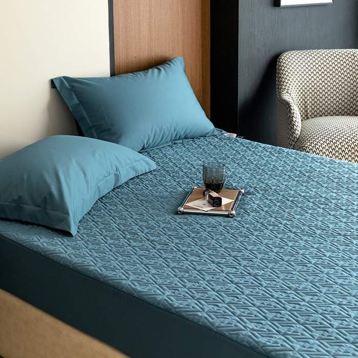 91家纺网 家纺一手货源 找家纺 小米笠 2023新款100支长绒棉夹棉抗菌床笠夹棉床笠四件套款纯色轻奢 米立方-蓝