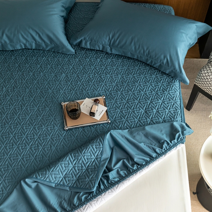 91家纺网 家纺一手货源 找家纺 小米笠 2023新款100支长绒棉夹棉抗菌床笠夹棉床笠四件套款纯色轻奢 米立方-蓝