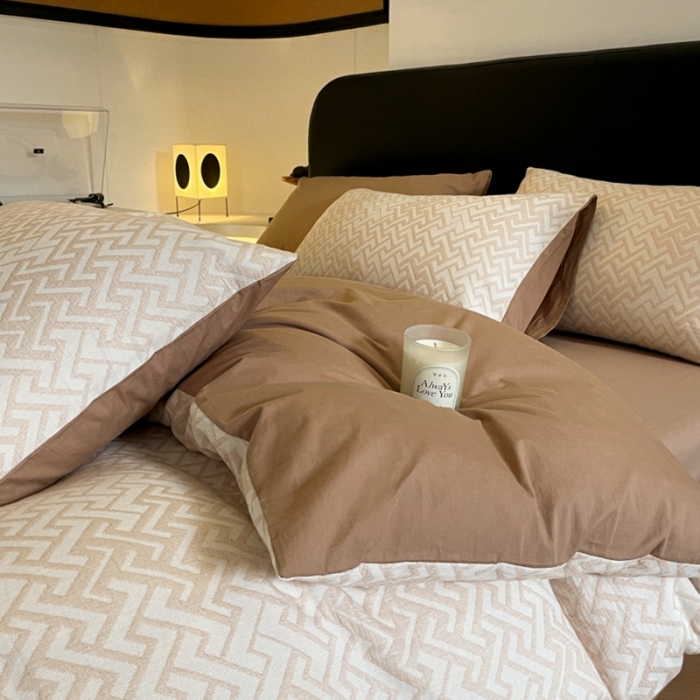 91家纺网 家纺一手货源 找家纺 （总）ab家纺 2023新款全棉色织水洗棉四件套-山茶花菱形格系列