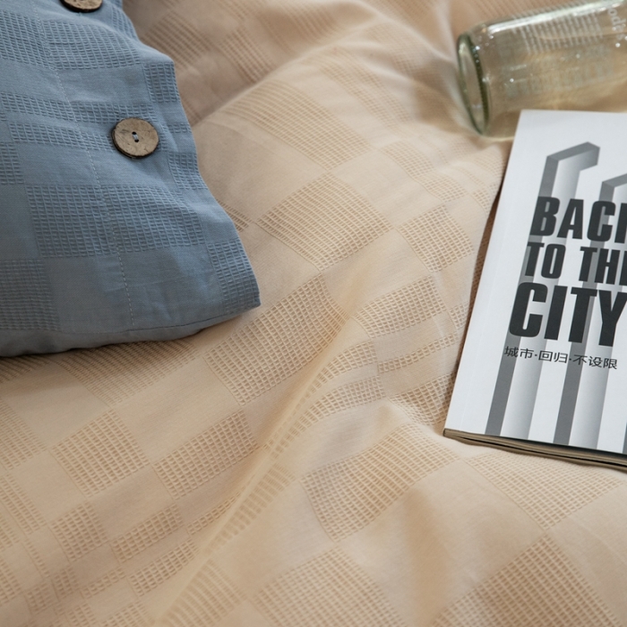 91家纺网 家纺一手货源 找家纺 （总）棉邦 2023新款40支华夫格大提花纽扣款四件套