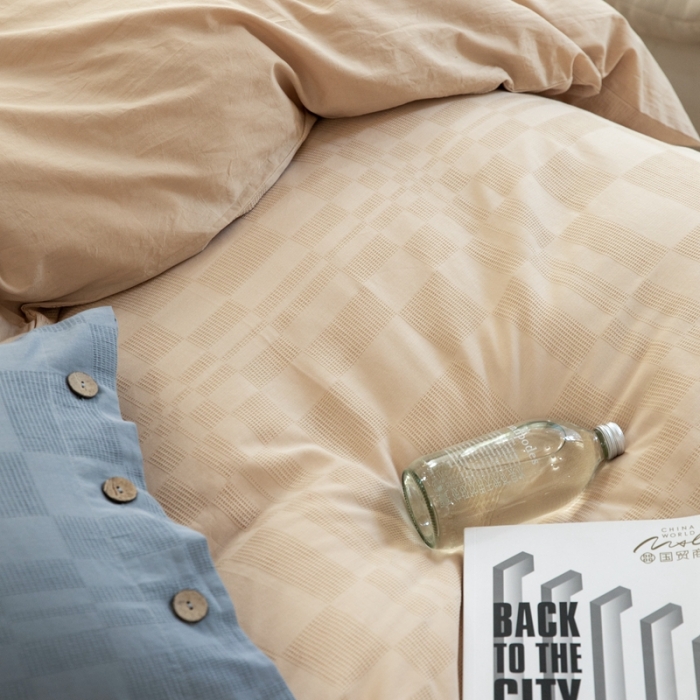 91家纺网 家纺一手货源 找家纺 （总）棉邦 2023新款40支华夫格大提花纽扣款四件套