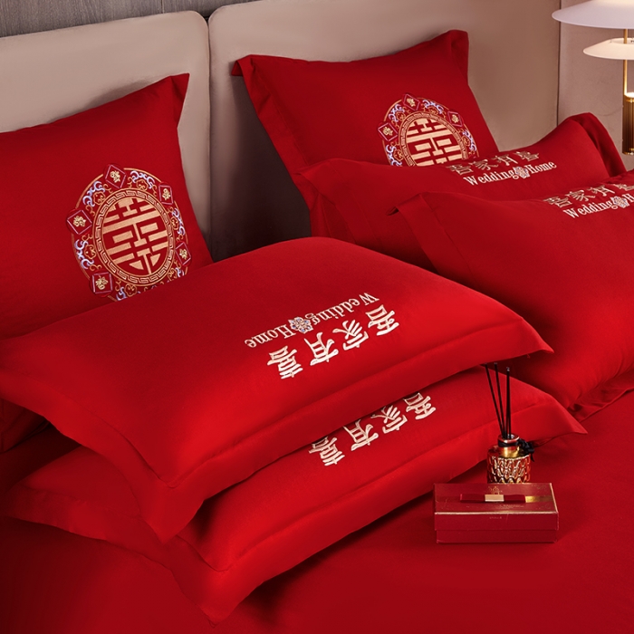 91家纺网 家纺一手货源 找家纺 2025新款亲肤棉刺绣绣花婚庆四件套 大喜