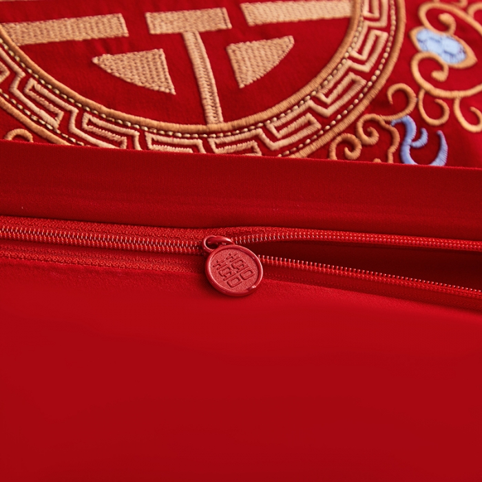 91家纺网 家纺一手货源 找家纺 2025新款亲肤棉刺绣绣花婚庆四件套 家有喜事