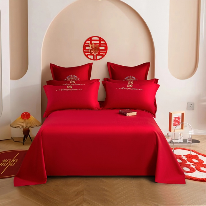 91家纺网 家纺一手货源 找家纺 2025新款亲肤棉刺绣绣花婚庆四件套 唯 一