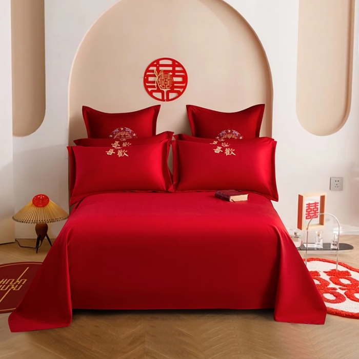 91家纺网 家纺一手货源 找家纺 2025新款亲肤棉刺绣绣花婚庆四件套 喜欢