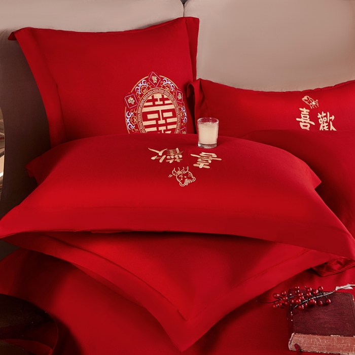 91家纺网 家纺一手货源 找家纺 2025新款亲肤棉刺绣绣花婚庆四件套 喜欢