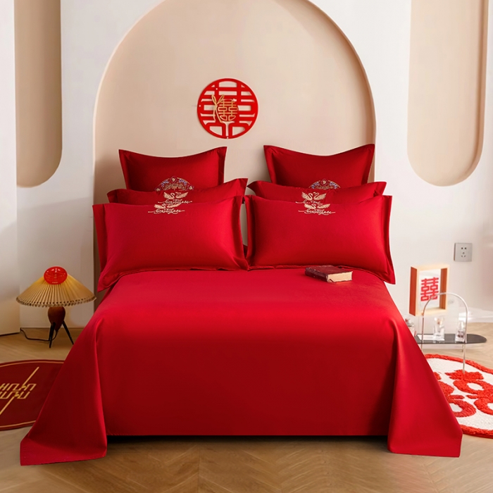 91家纺网 家纺一手货源 找家纺 2025新款亲肤棉刺绣绣花婚庆四件套 相恋