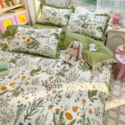 91家纺网 家纺一手货源 找家纺 （总）蓝邻 2023新款全棉印花韩版花边款四件套