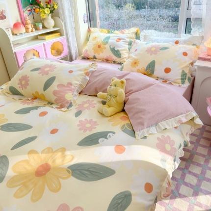 91家纺网 家纺一手货源 找家纺 （总）蓝邻 2023新款全棉印花韩版花边款四件套