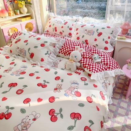 91家纺网 家纺一手货源 找家纺 （总）蓝邻 2023新款全棉印花韩版花边款四件套