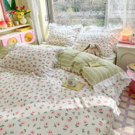 蓝邻 2023新款全棉印花韩版花边款四件套 锦簇心语