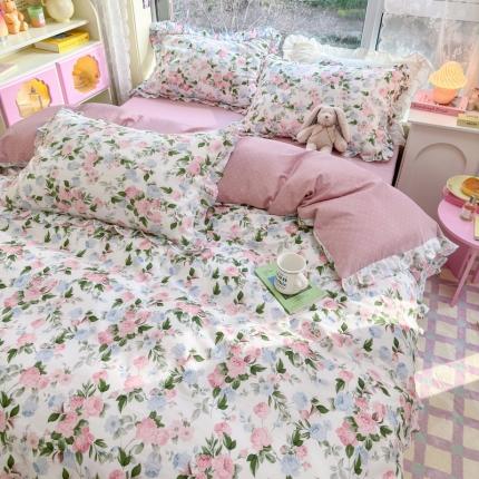 91家纺网 家纺一手货源 找家纺 （总）蓝邻 2023新款全棉印花韩版花边款四件套