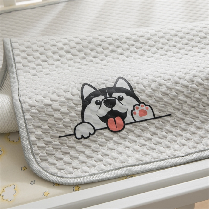 91家纺网 家纺一手货源 找家纺 宅部落 2023新款凉感豆豆儿童凉席 哈士奇-灰